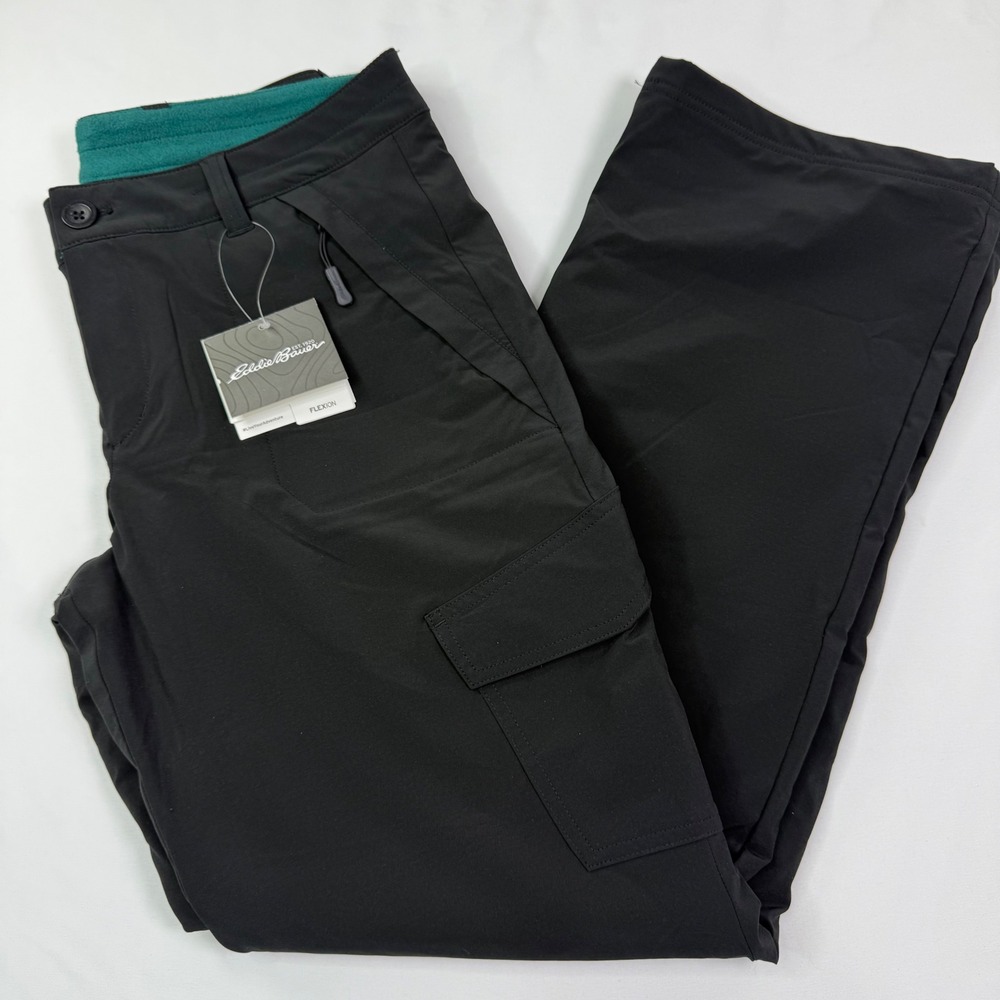 Eddie Bauer Flexion Polar Lined Cargo Pants Black StormRepel Fleece Women 10
